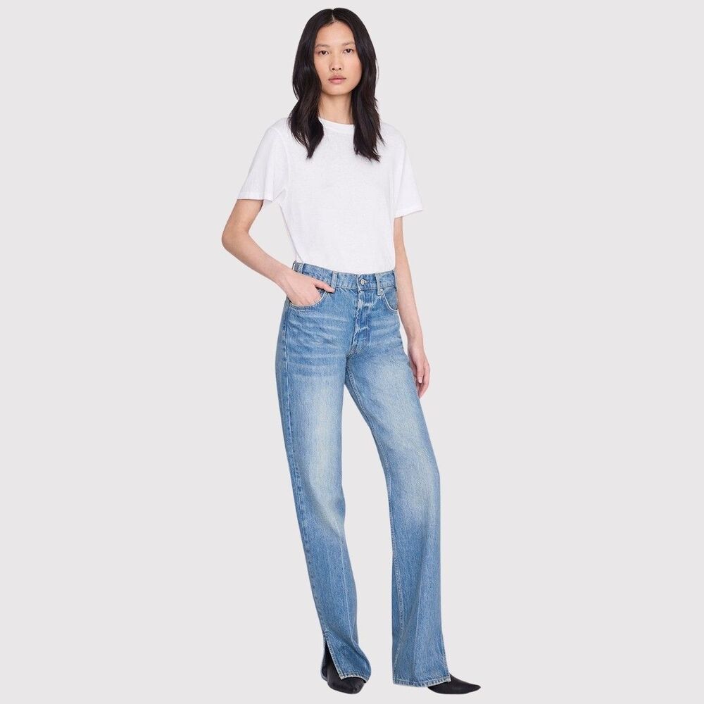 ANINE BING Jeans Nordic Blue Roy  Organic Cotton Relaxed Straight Split Hem 30
